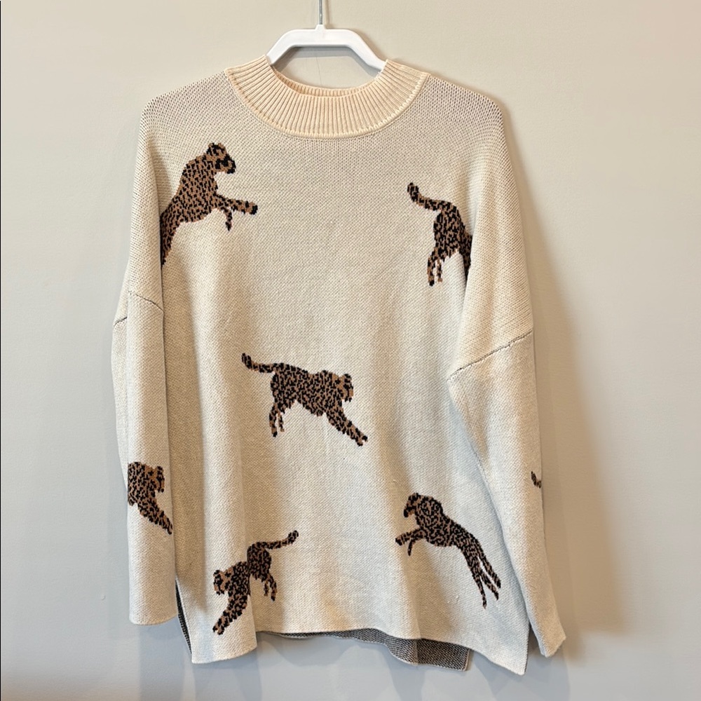 Leopard Print Cream Sweater